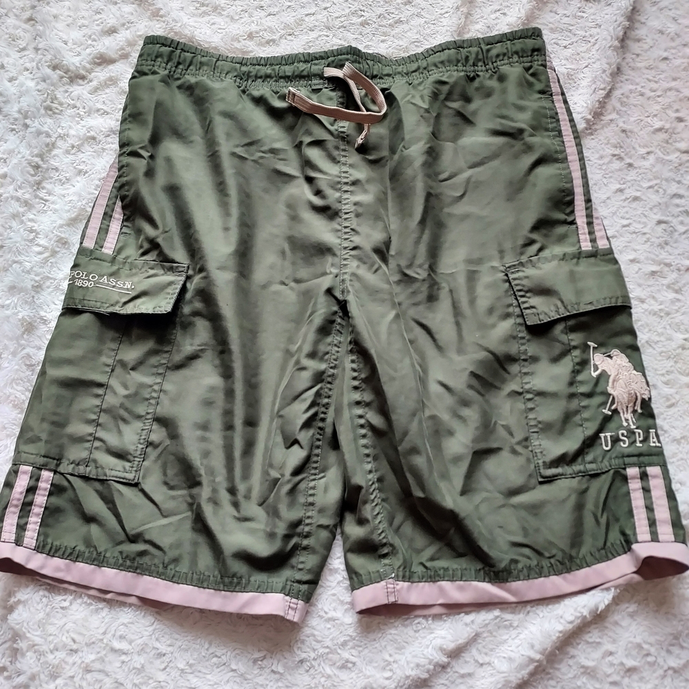 U.S. Polo Assn. Olive and Tan Cargo Swim Trunks Beach Pool Vacation Big Polo